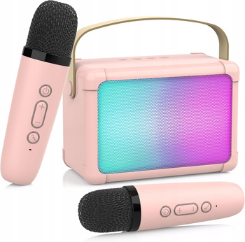 PRZENOSNY GŁOŚNIK BLUETOOH KARAOKE + 2 MIKOROFONY PANEL LED PODŚWIETLENIE