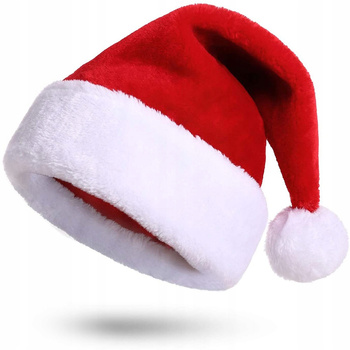 CZAPKA ŚWIĘTEGO ŚW MIKOŁAJA PLUSZOWA STRÓJ NA MIKOŁAJKI ŚWIĘTA Z POMPONEM