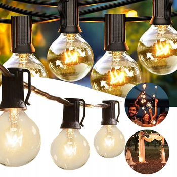 LAMPKI OGRODOWE WISZĄCE GIRLANDA DO OGRODU DŁUGA 30M 30 ŻARÓWEK DEKORACYJNE