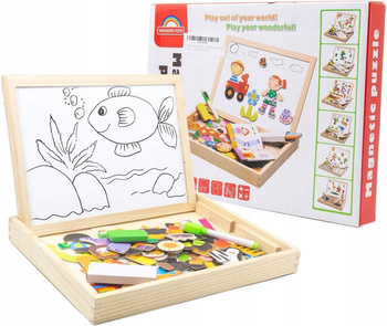 TABLICA DREWNIANA DLA DZIECI MAGNESY 130 SZTUK MARKER EDUKACYJNA