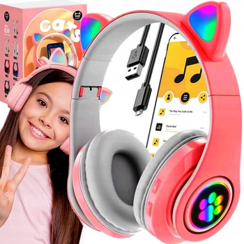 SŁUCHAWKI NAUSZNE LED KOCIE USZY IDEALNE NA PREZENT DLA DZIECKA DZIECI