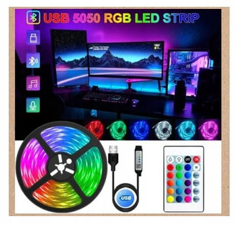 TAŚMA LED RGB USB 5050 5M WODOODPORNA 5V + PILOT